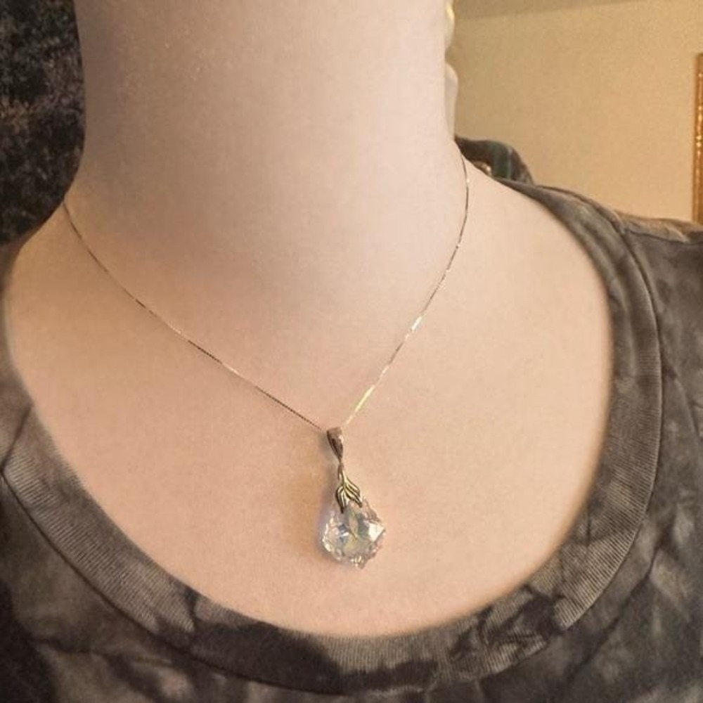 Swarovski Austrian Crystal Aurora Borealis Baroque Pendant 925 Silver Necklace